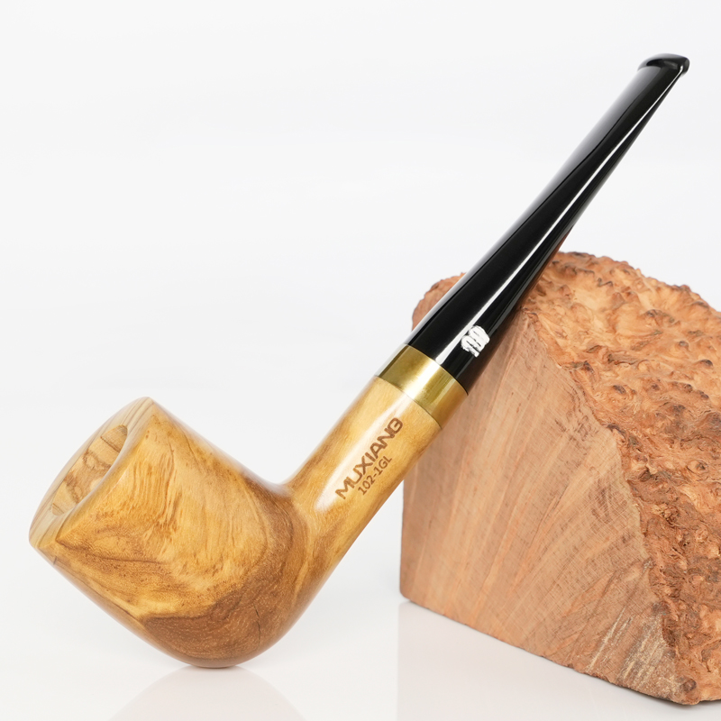 Glatte Olivenholz Pfeife mit Zierband