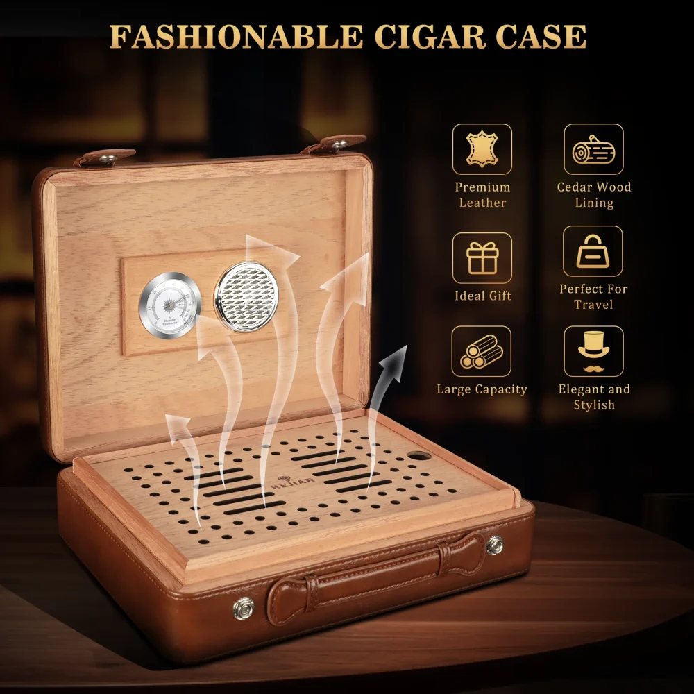 kf S2b6d8cdfbdeb4024af20f295e42ba396m Cigar Humidor Case with Hygrometer Humidor Box Humidifier Divider Travel Cigar Case Cedar Wood Hold up Zigarren-Humidor-Etui mit Hygrometer