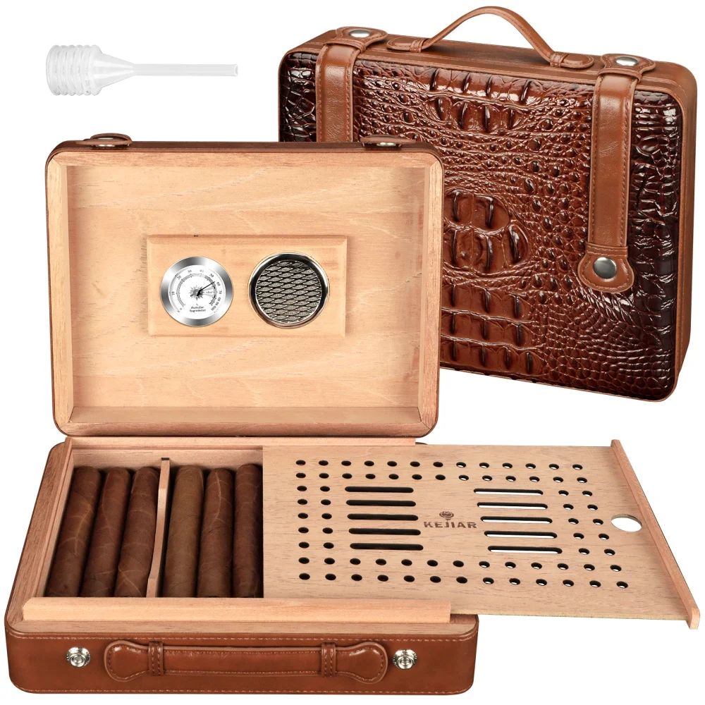 kf S4f12369655ba4c7c9fe27d81d750aaf4y Cigar Humidor Case with Hygrometer Humidor Box Humidifier Divider Travel Cigar Case Cedar Wood Hold up Zigarren-Humidor-Etui mit Hygrometer