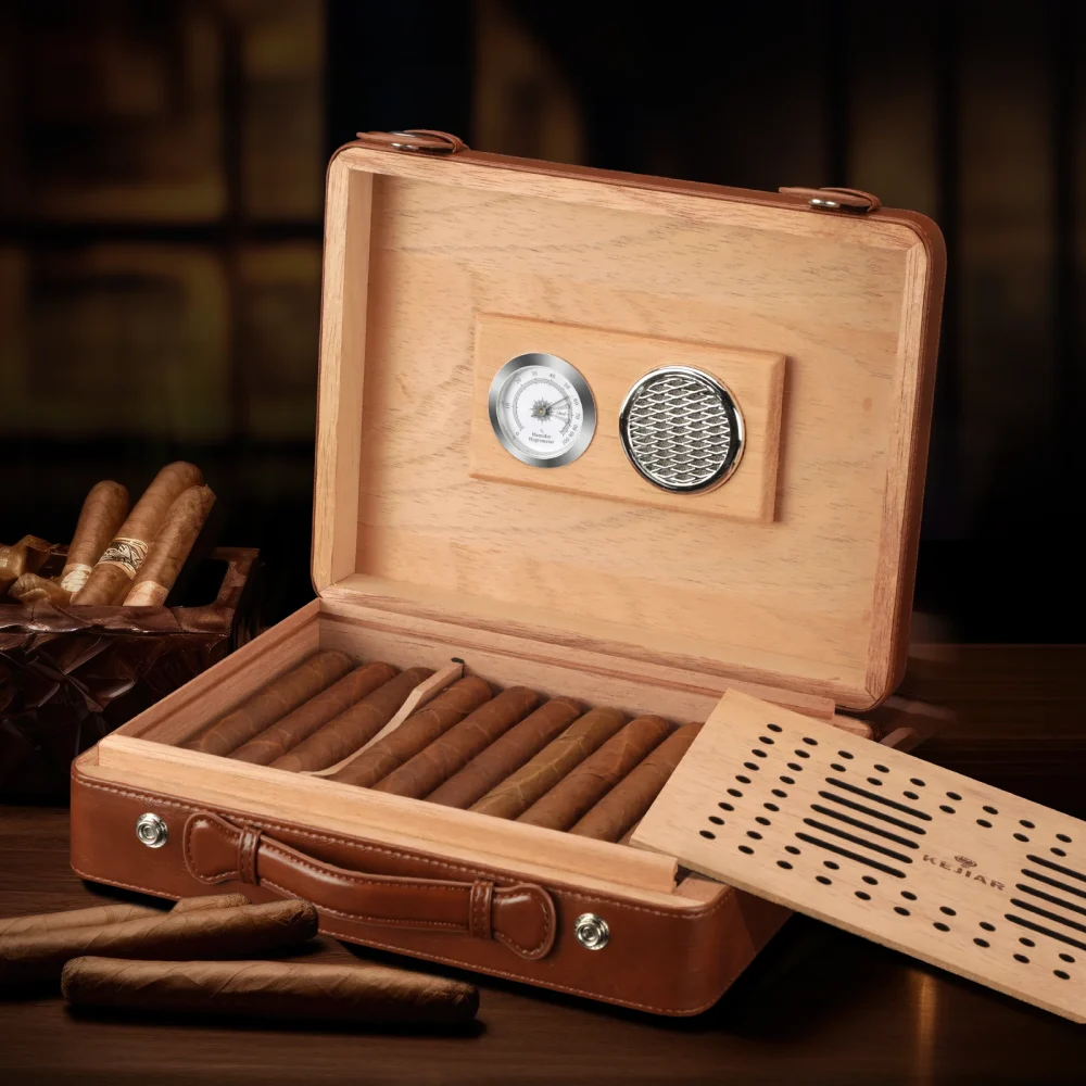 kf S769835648bba48cb9e6b06f957394bb0h Cigar Humidor Case with Hygrometer Humidor Box Humidifier Divider Travel Cigar Case Cedar Wood Hold up Zigarren-Humidor-Etui mit Hygrometer