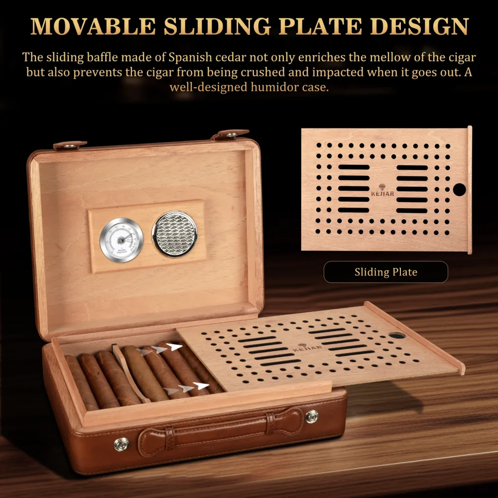 kf S956e77d05a994f12a660702f6c228327C Cigar Humidor Case with Hygrometer Humidor Box Humidifier Divider Travel Cigar Case Cedar Wood Hold up Zigarren-Humidor-Etui mit Hygrometer