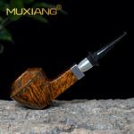 Bulldog-Tischpfeife mit geradem Stiel und doppelten Silberringen