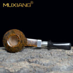 Bulldog-Tischpfeife mit geradem Stiel und doppelten Silberringen