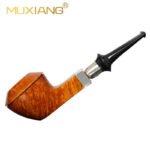 Bulldog-Tischpfeife mit geradem Stiel und doppelten Silberringen