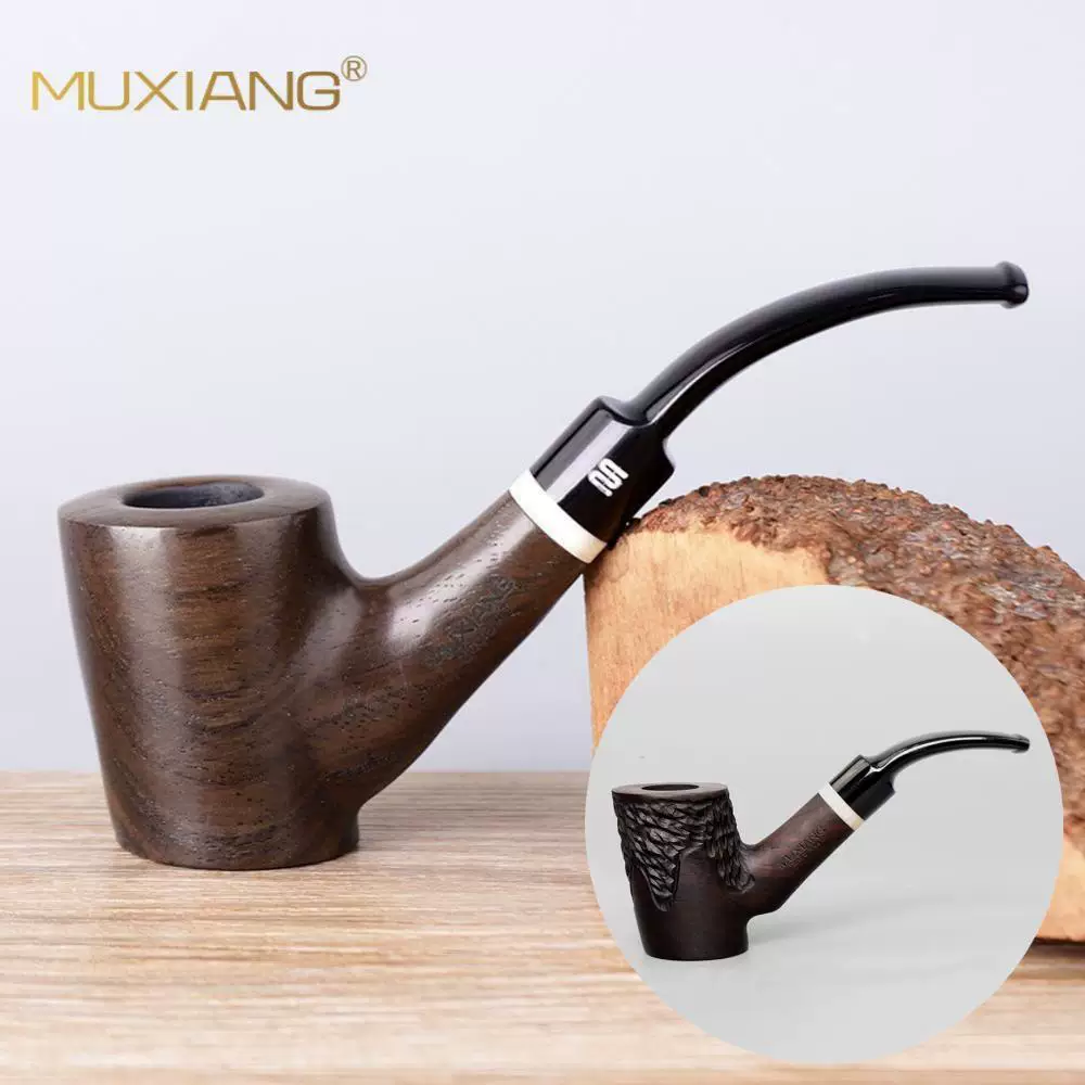 Gebogene 9mm Ebenholz-Tabakpfeife im Hammer-Stil
