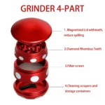 Pilz-Aluminiumgrinder 63 mm, 4-teilig, mehrfarbig – Ansicht 2